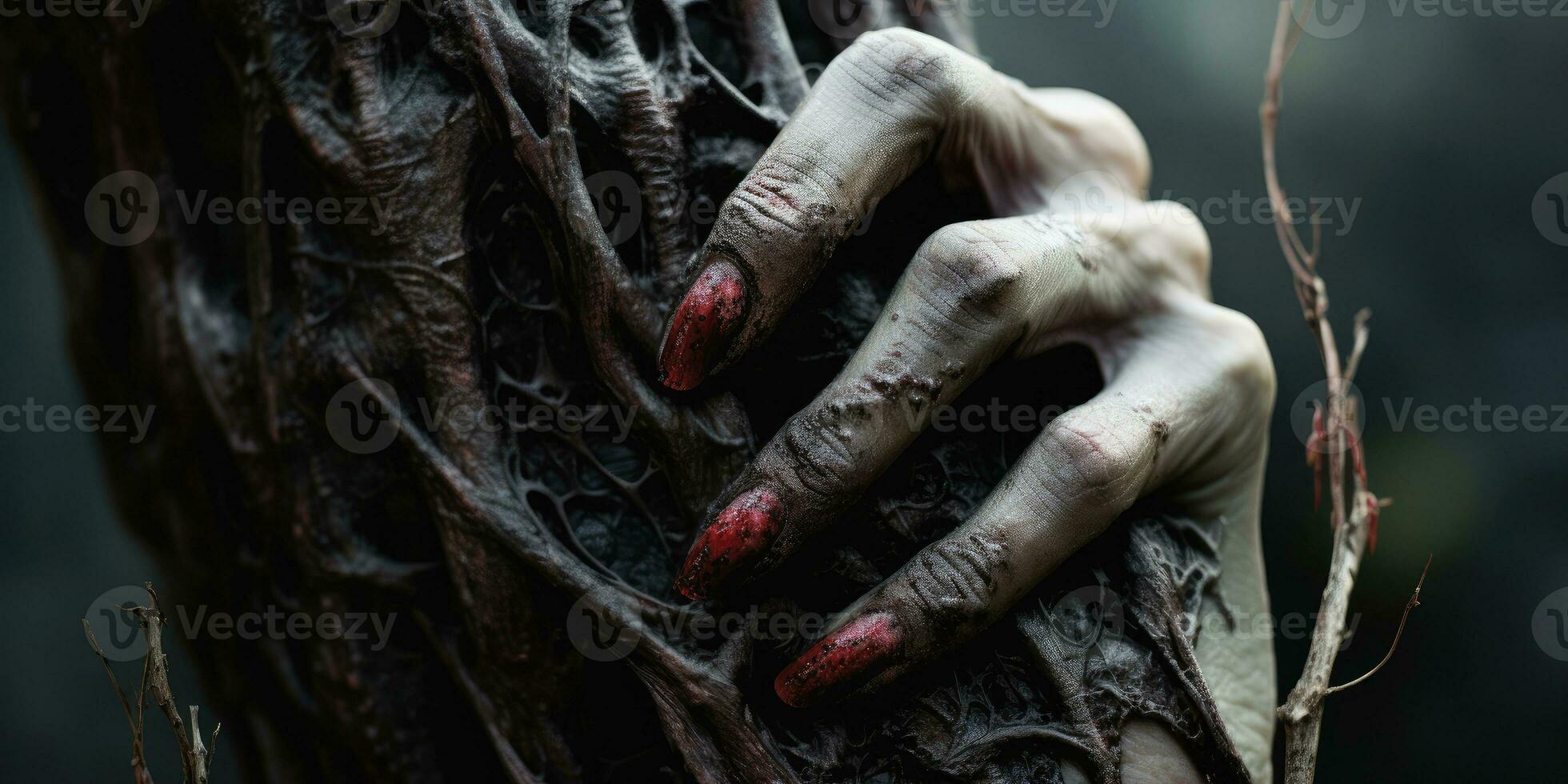 In the dim light, detailed witch's hands. Created by AI photo