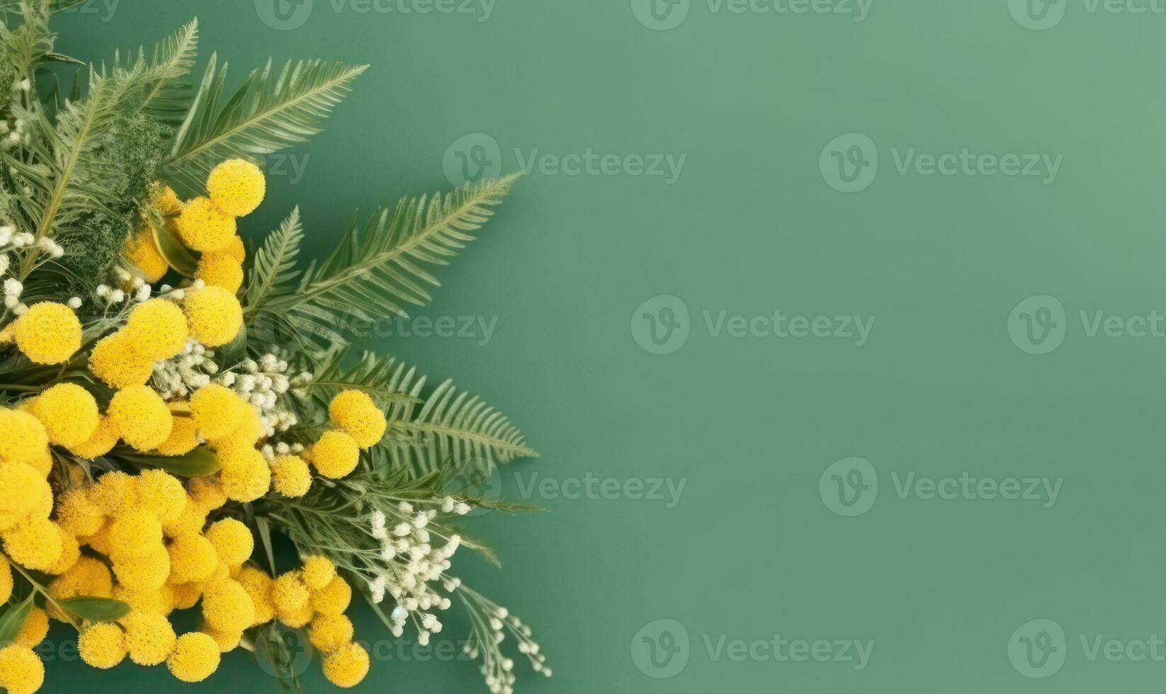 Vibrant bouquet of mimosa flowers. Created by AI photo