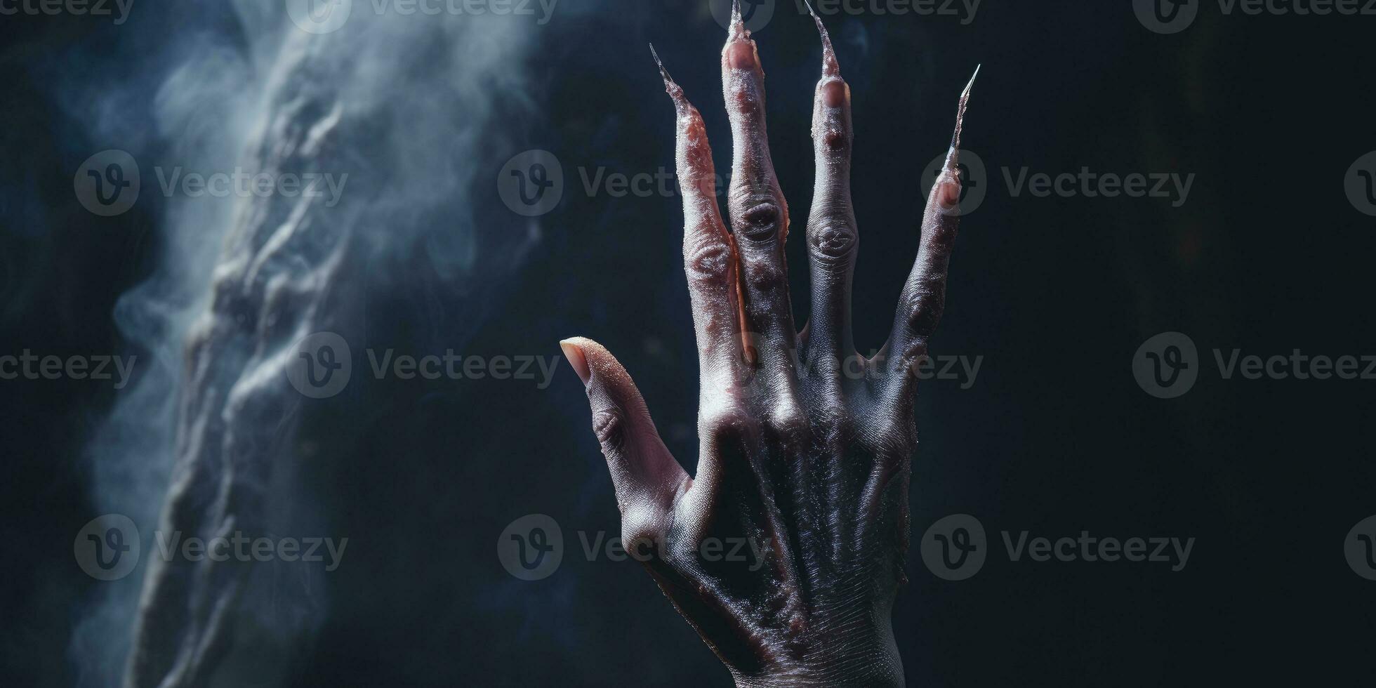 Decaying vampire hand, withered by daylight Created by AI photo