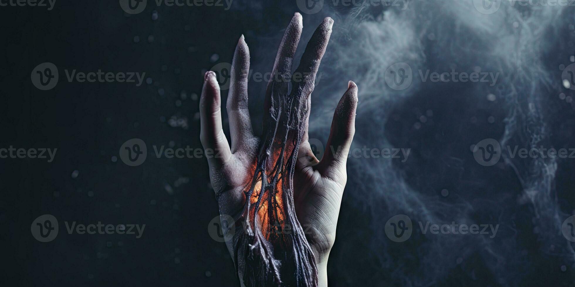 Decaying vampire hand, withered by daylight. AI Generative photo