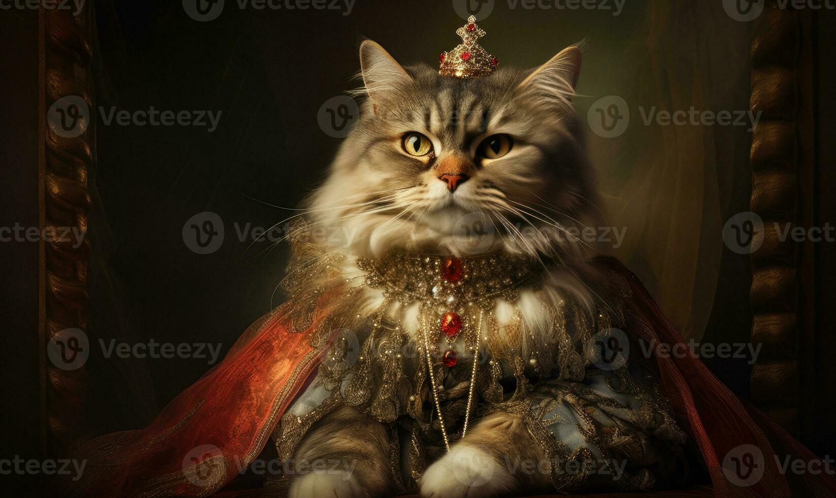 Whimsical image of a cat in royal attire. AI Generative photo