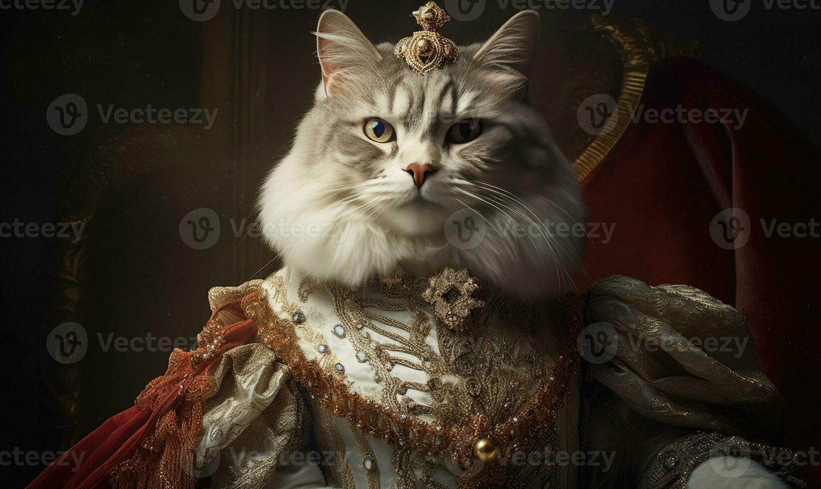 Whimsical image of a cat in royal attire. AI Generative photo