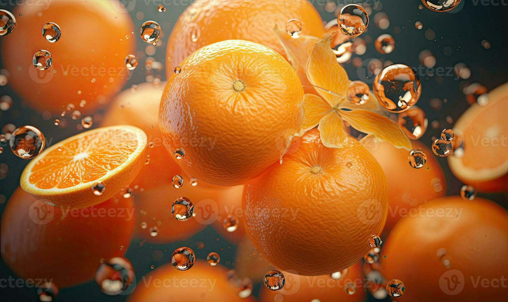 Vibrant oranges float in clear water. AI Generative photo