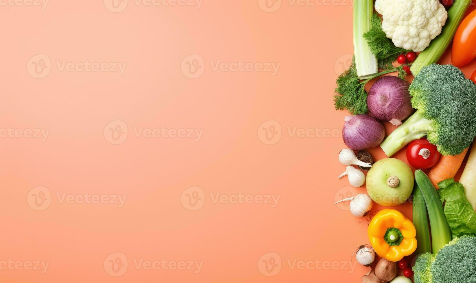 Top view vegetables on pink background. AI Generative photo