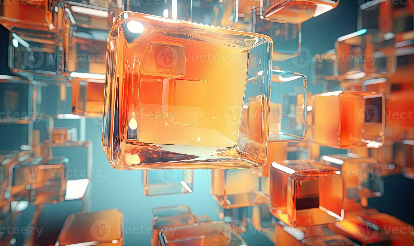 Surreal display of translucent abstract cubes. AI Generative photo