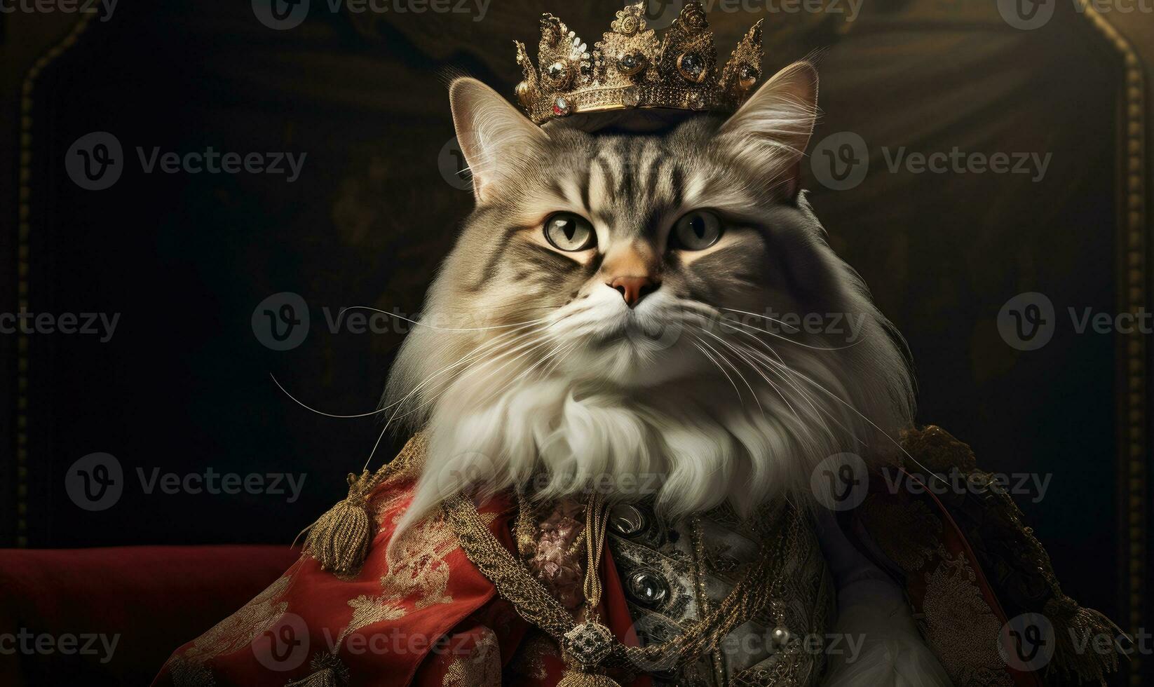 Whimsical image of a cat in royal attire. AI Generative photo