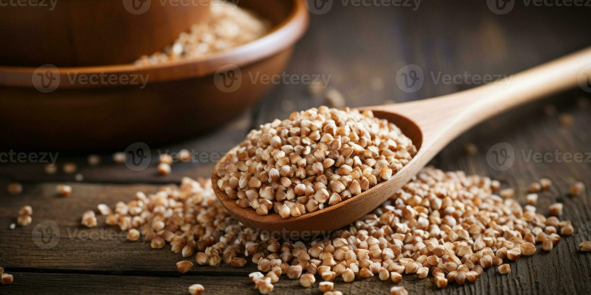 Close-up organic buckwheat seeds. AI Generative photo