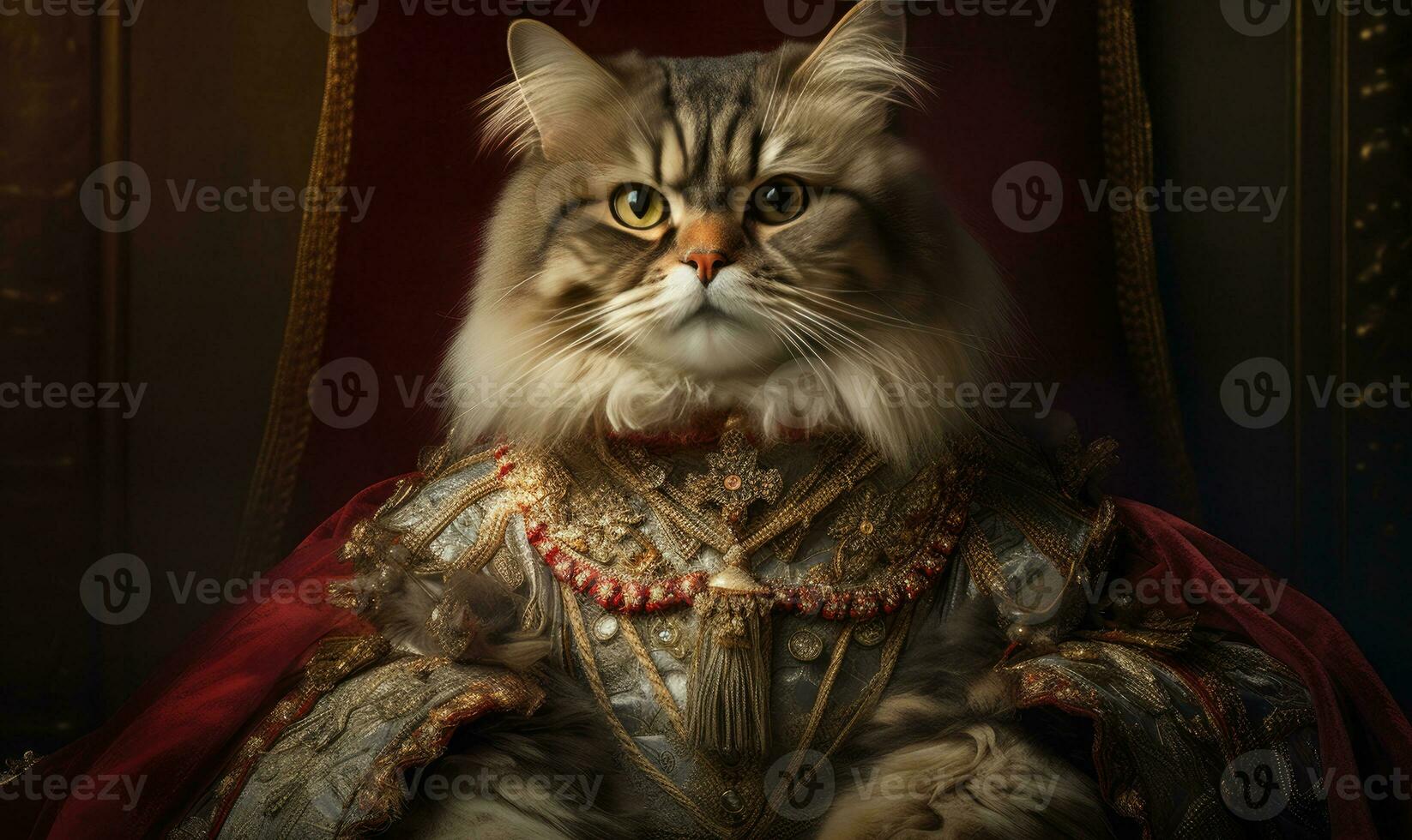 Whimsical image of a cat in royal attire. AI Generative photo