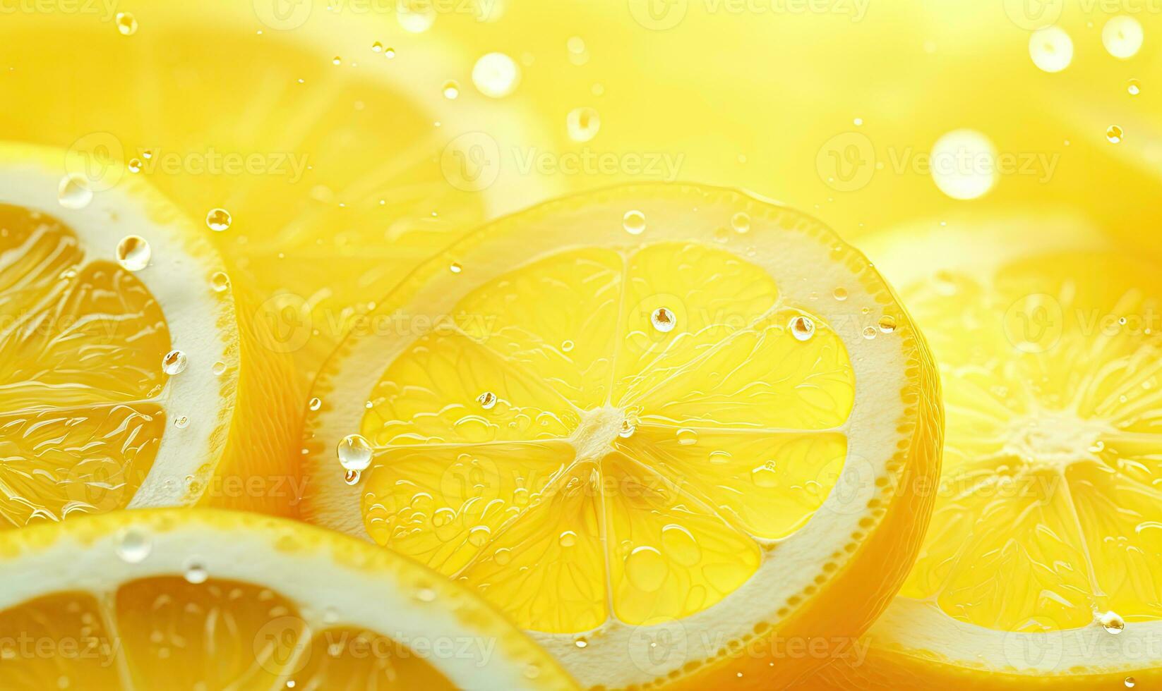 Close-up of a luminous lemon slice. AI Generative photo