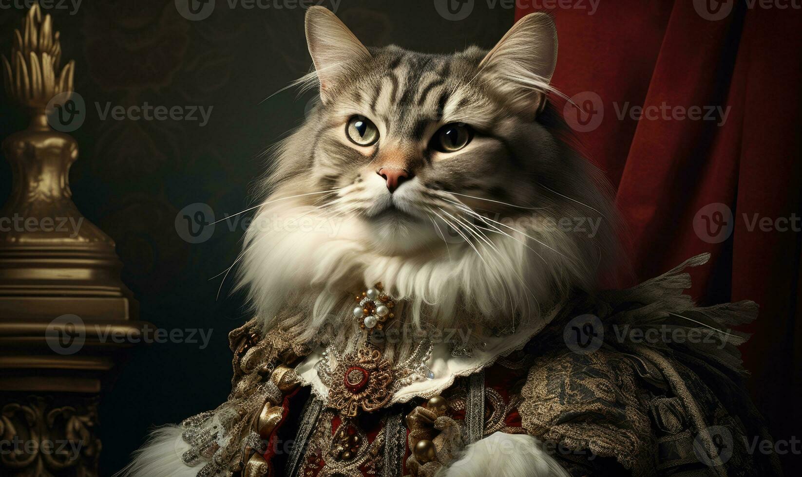 Whimsical image of a cat in royal attire. AI Generative photo