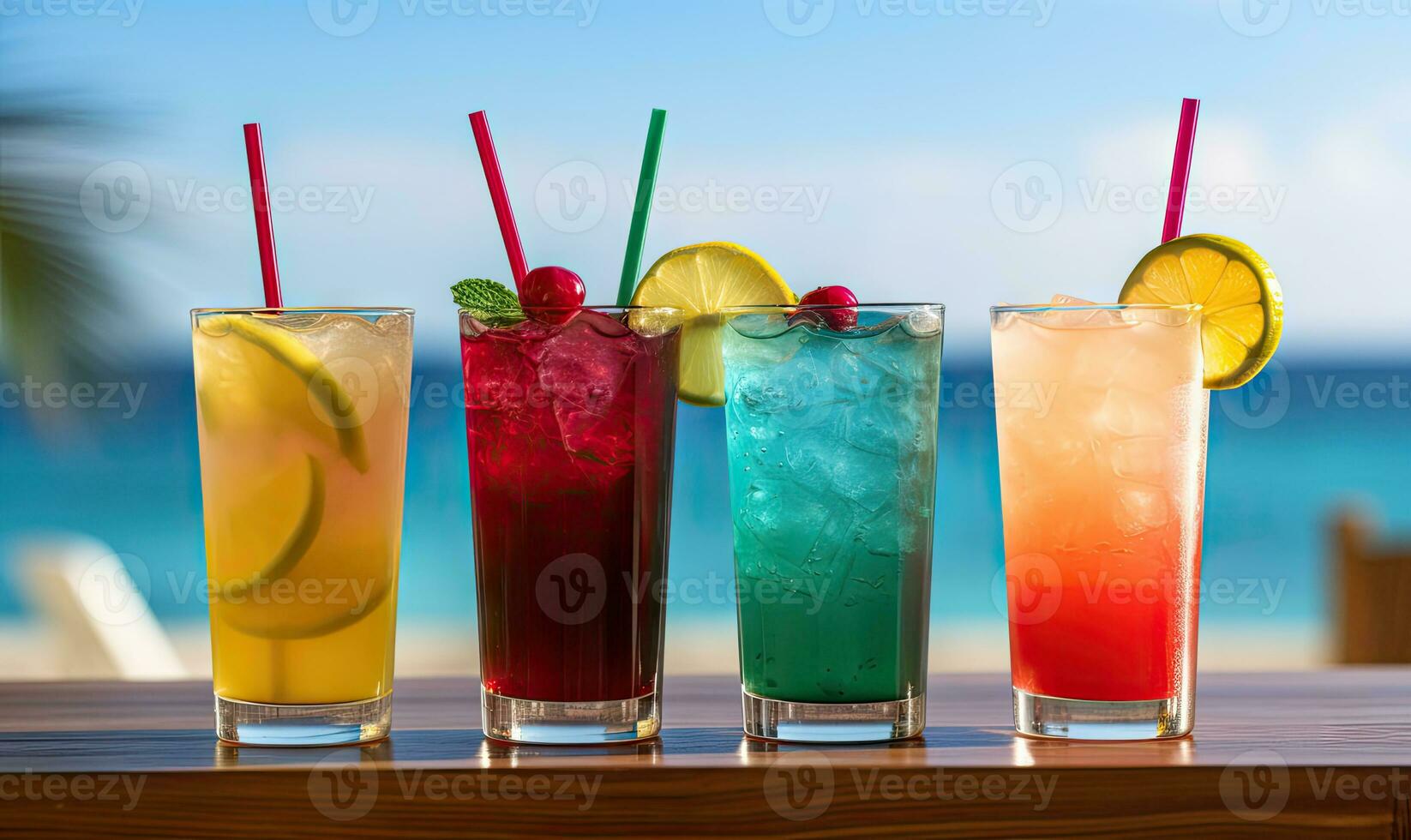Assorted colorful beverages. AI Generative photo