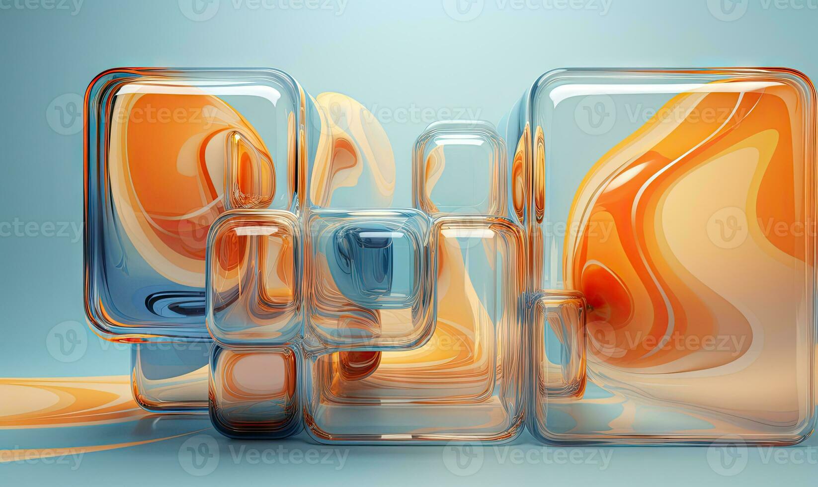 Dynamic interplay of 3D liquid forms in vibrant hues. Abstract composition. AI Generative photo