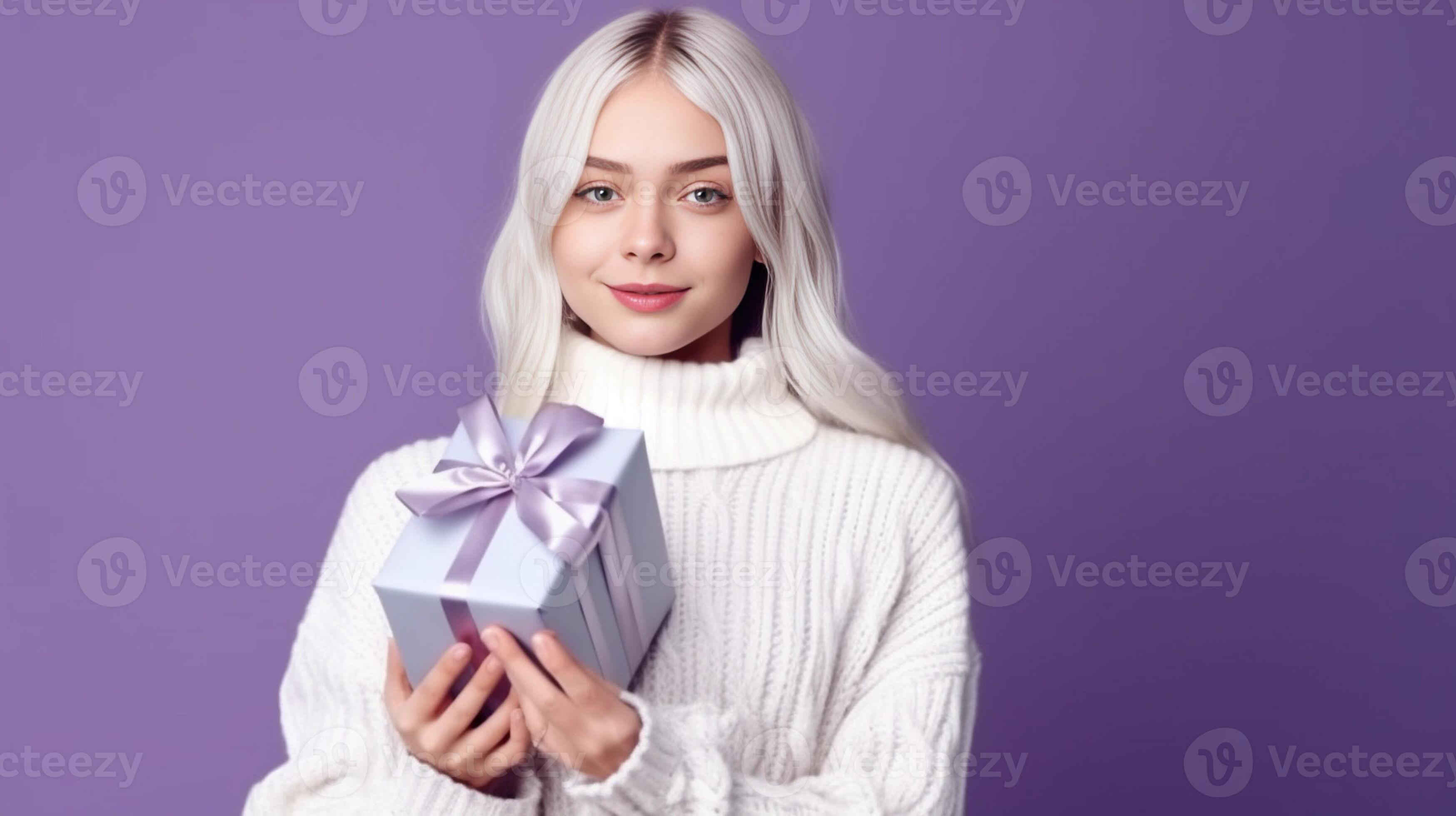 Content lovely Caucasian foxy woman wears winter white hat gloves ...