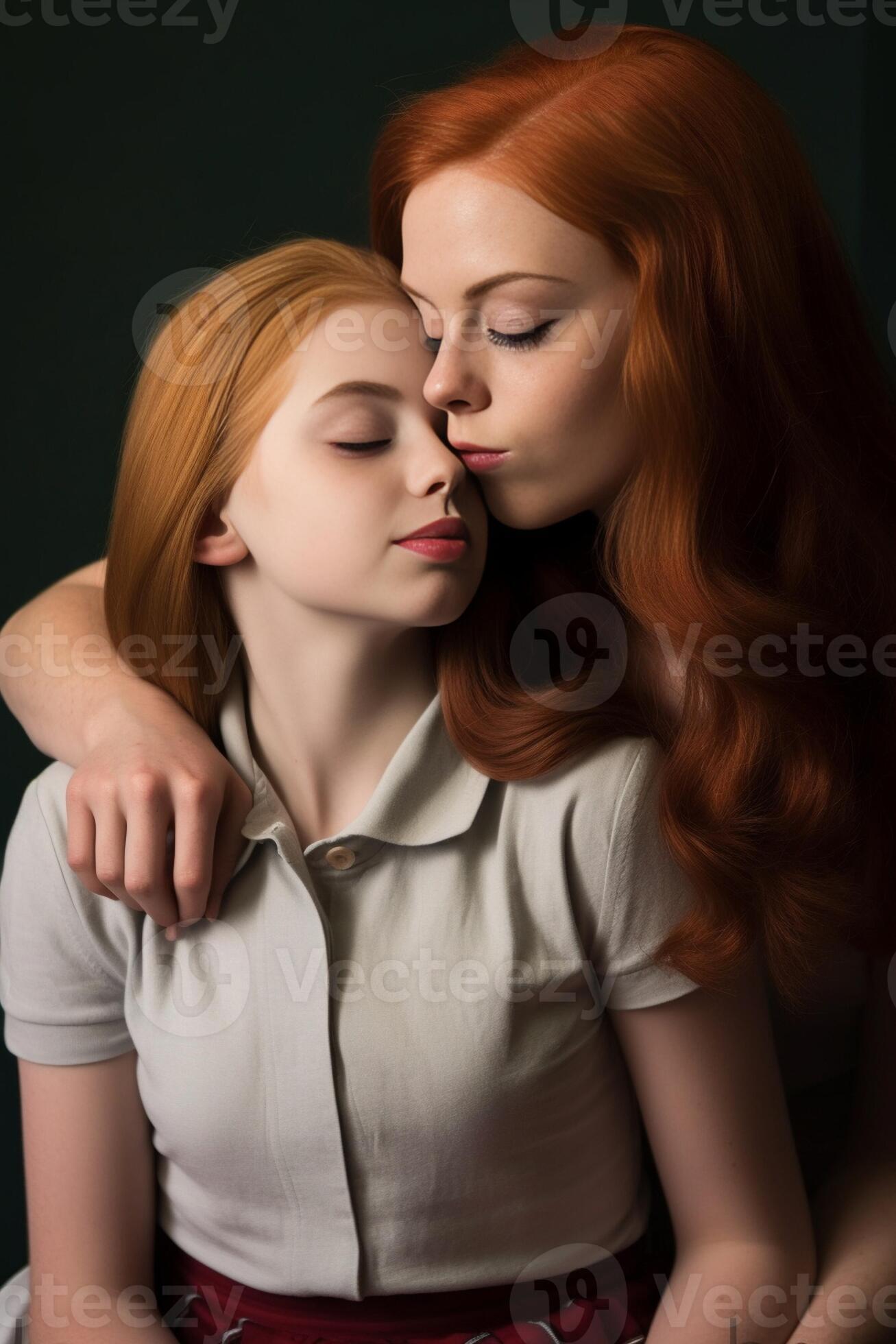 Ginger family Redhead beautiful sisters with freckled skin gentle