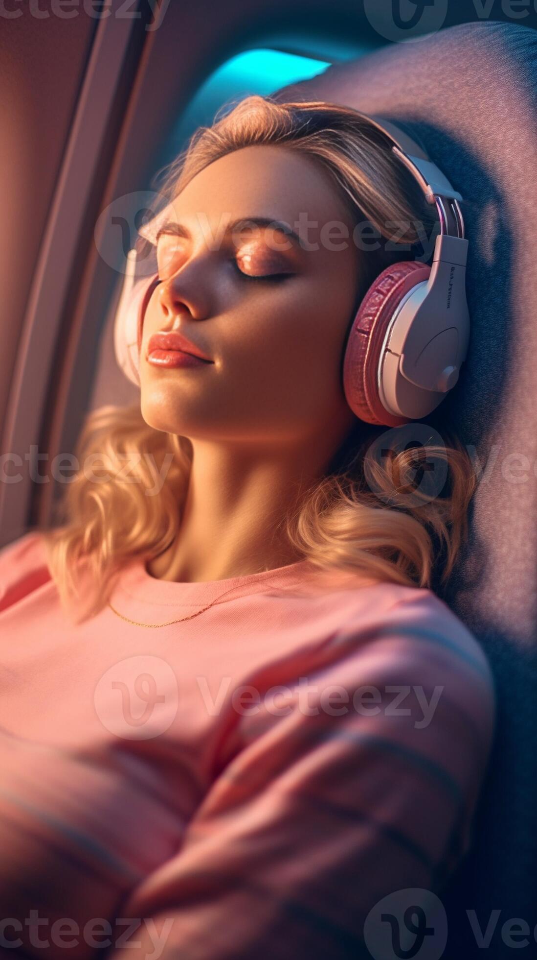 Lovely romantic curly haired young woman sleeps well keeps lips rounded