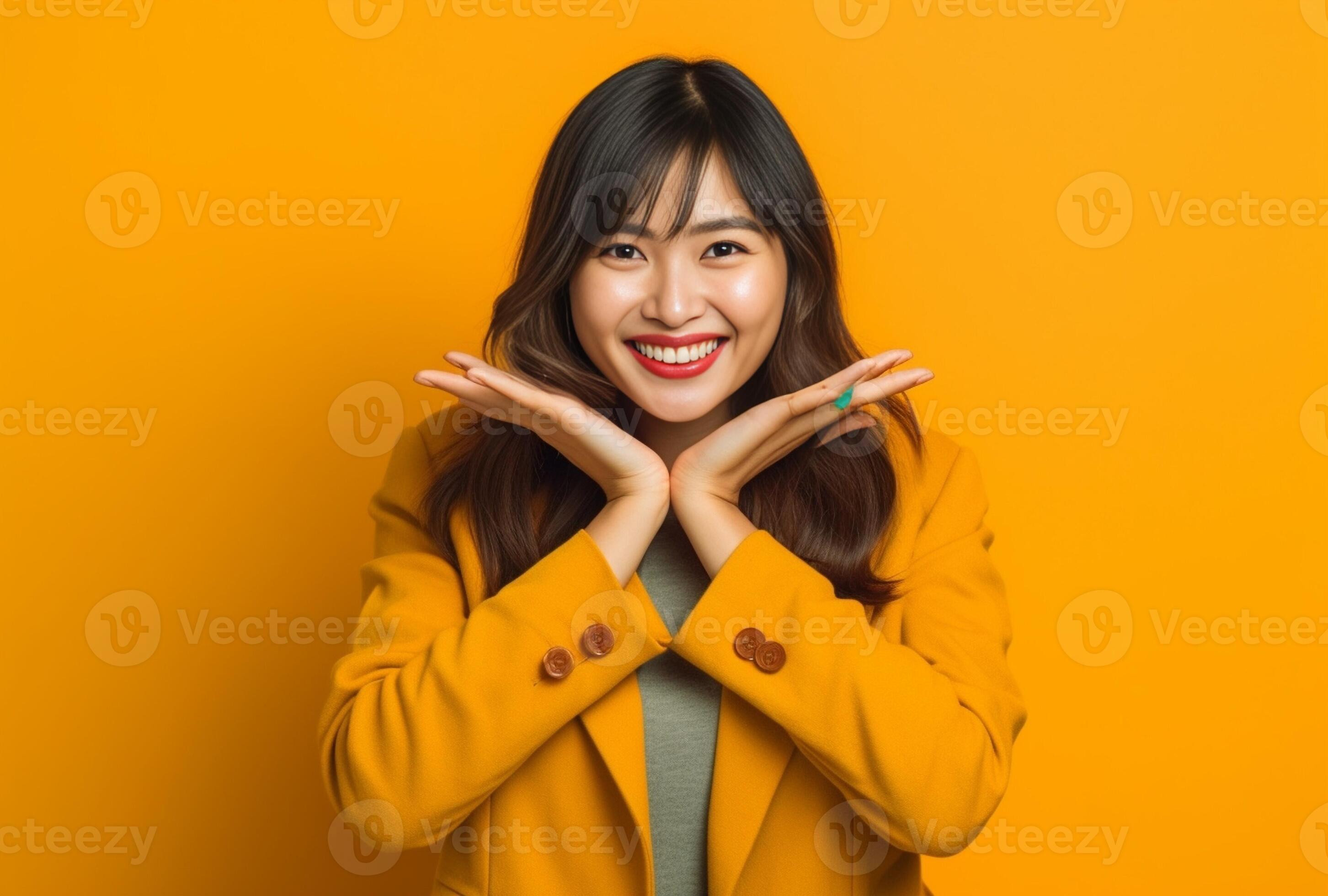 People kindness and generosity concept Cheerful young comely woman in