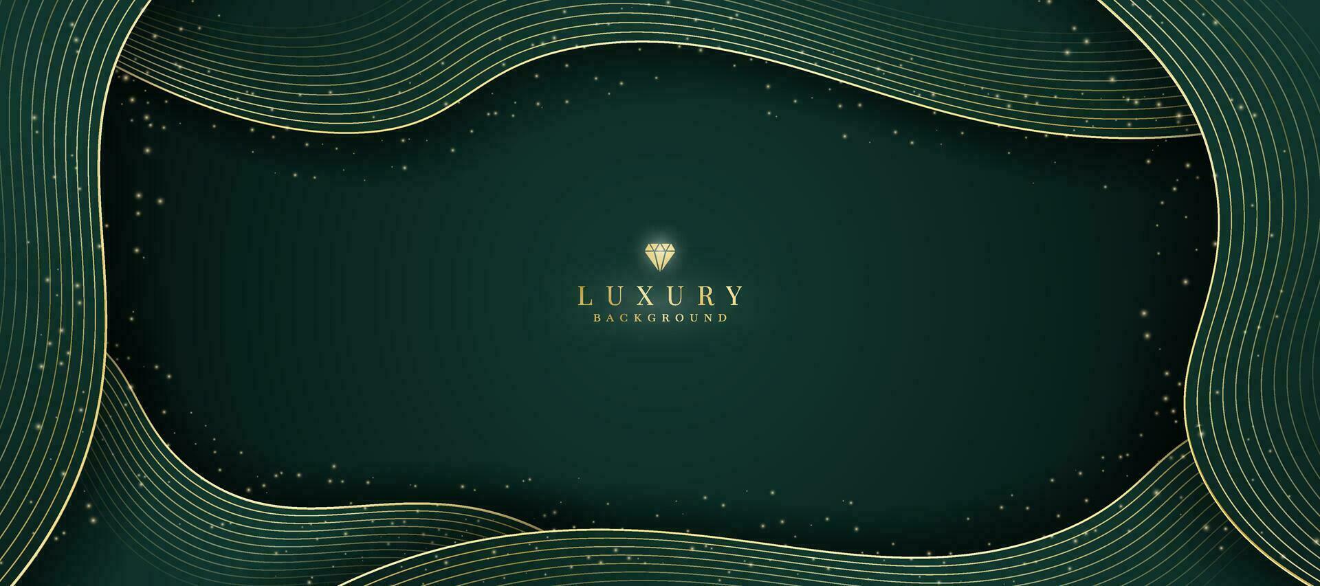 Luxurious dark green background with sparkling gold lines design. vector