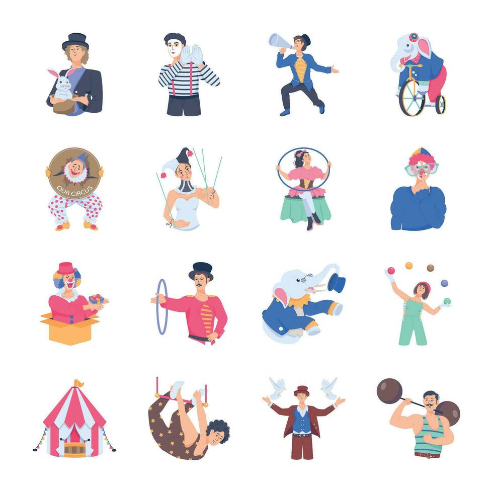 Pack of Flat Circus Characters vector