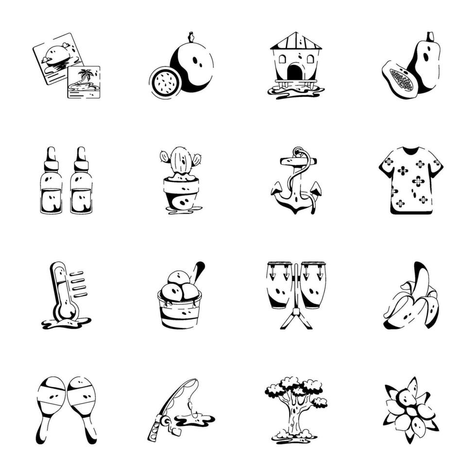 Set of  Handy Beach Glyph Icons vector
