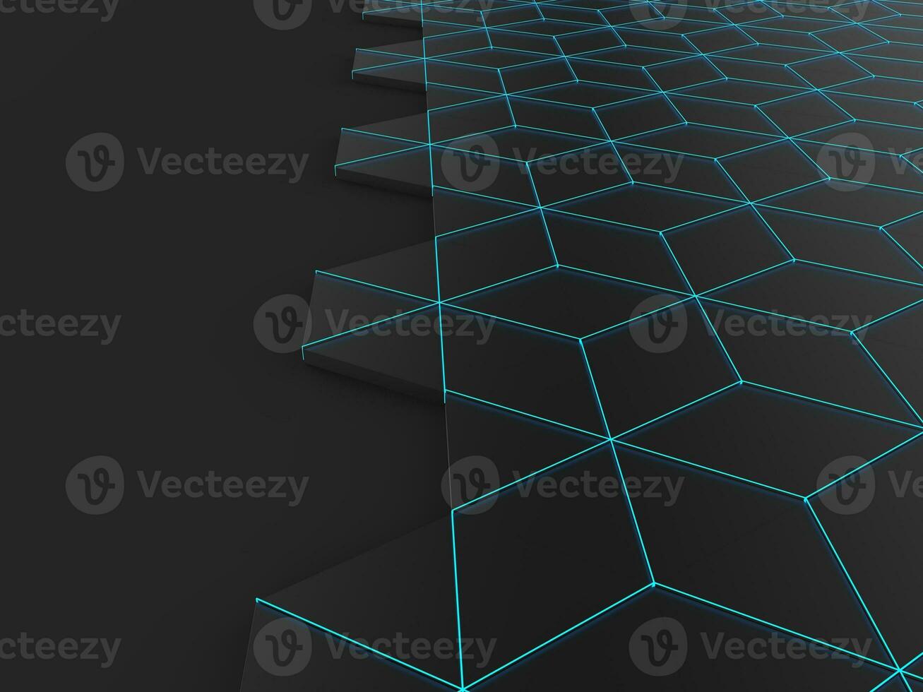 Abstract dark hexagon background with bright blue line shapes photo