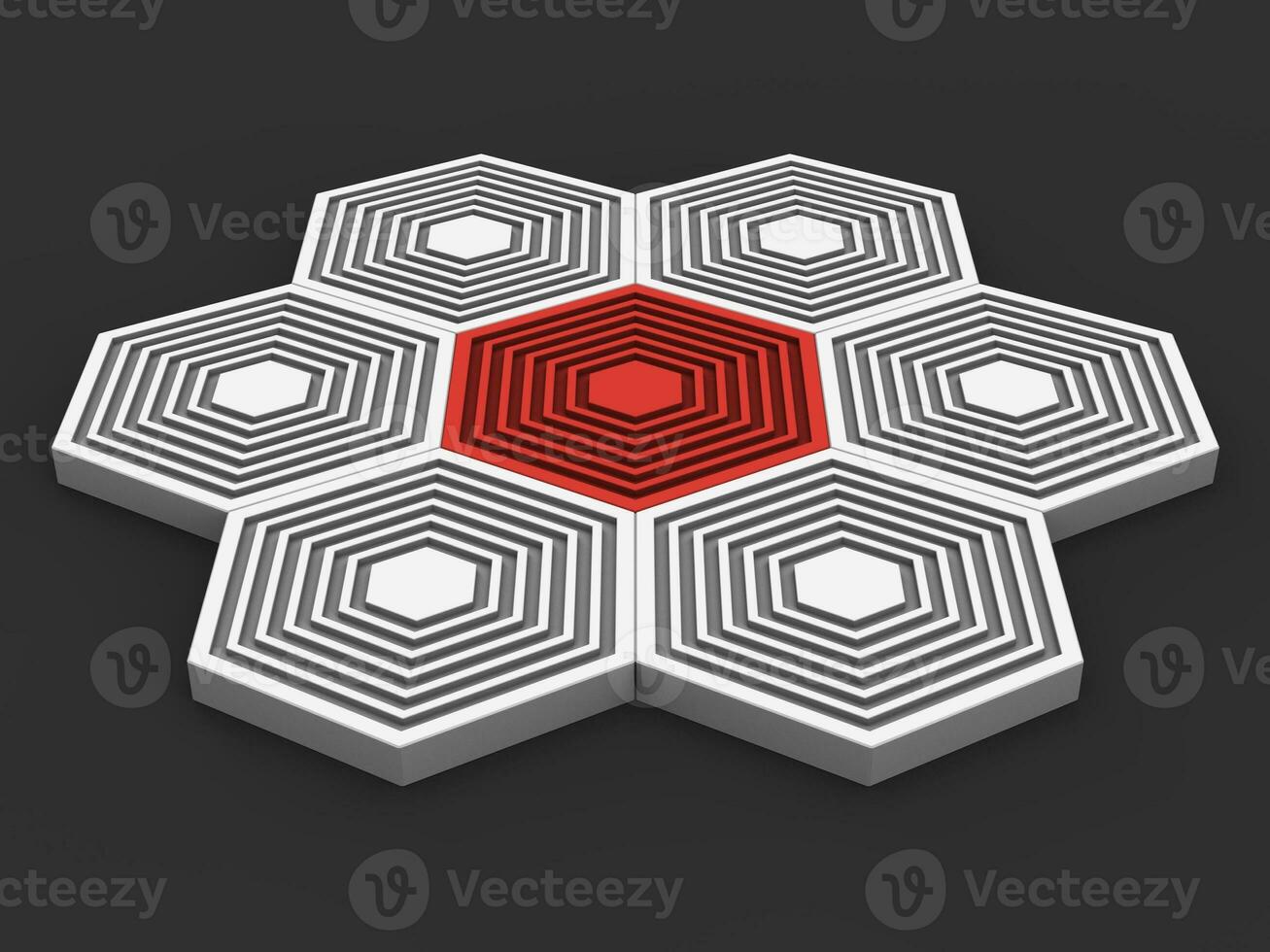 Abstract iconic hexagon shapes - red and white - angle shot photo