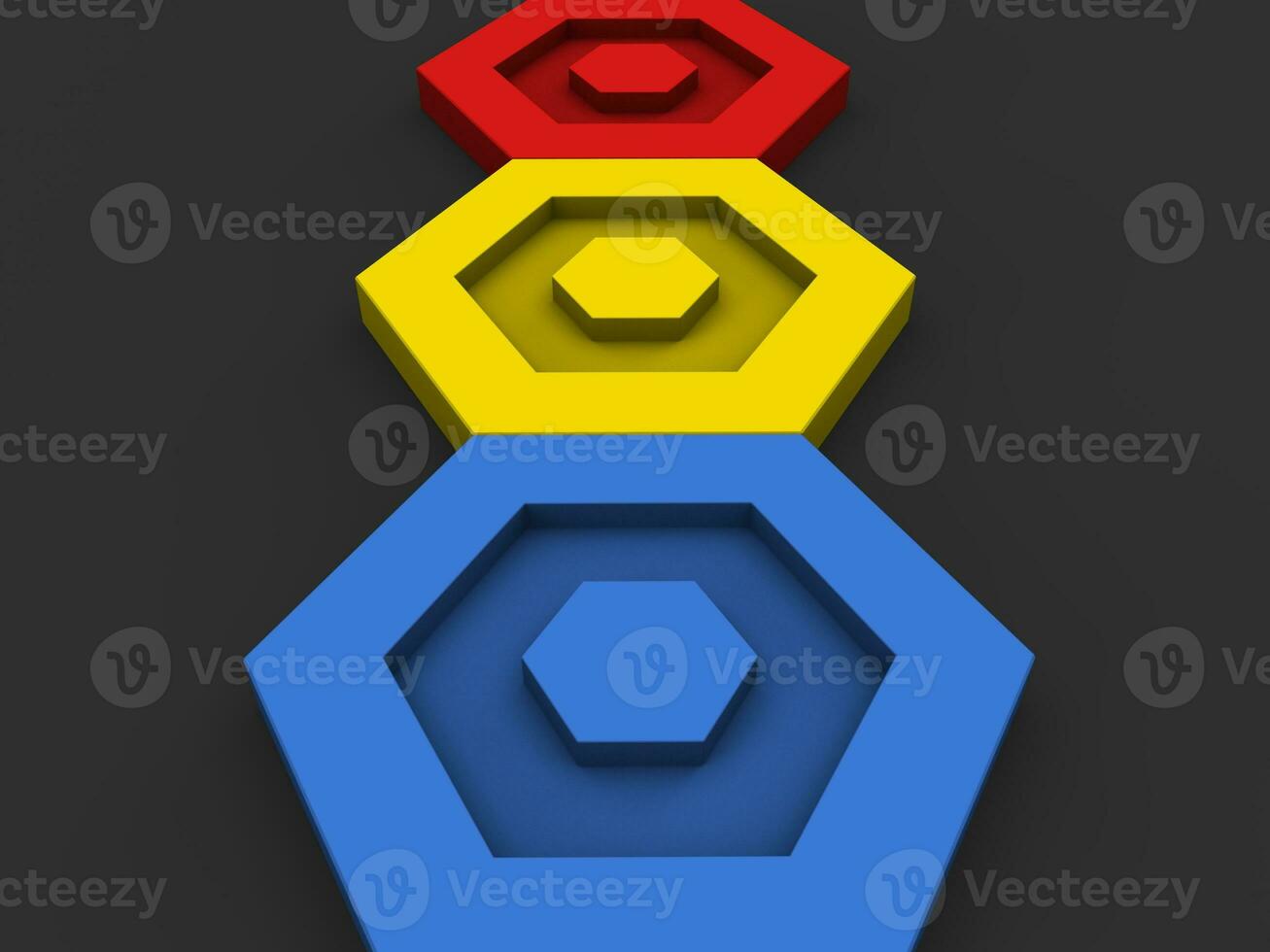 Blue, yellow and red hexagons photo