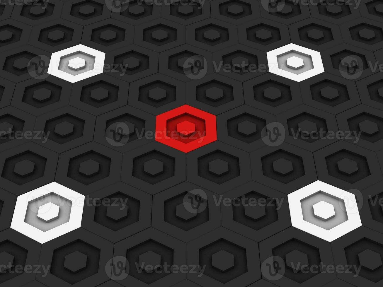 Beautiful dark hexagon background with white and red small hexagons visually standing out photo