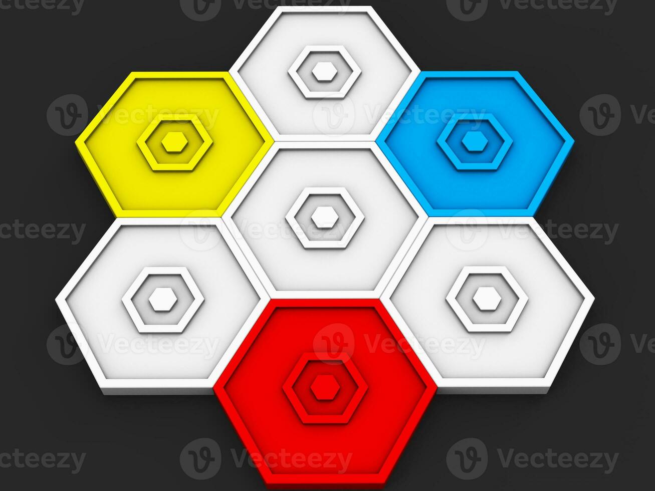 Small icon shape - red, blue, yellow and white hexagons photo