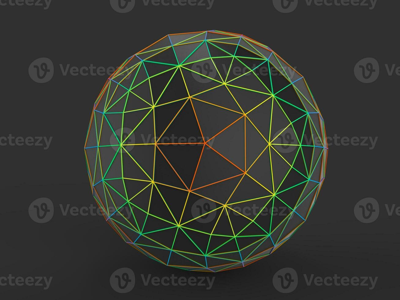 Black low poly sphere with colorful framework on it photo