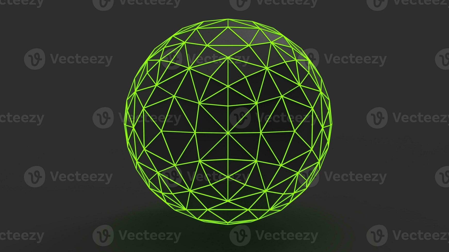 Abstract black low poly green neon glowing sphere photo
