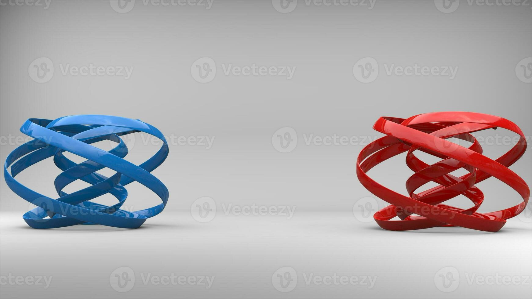 Red and blue modern art pieces in a studio photo