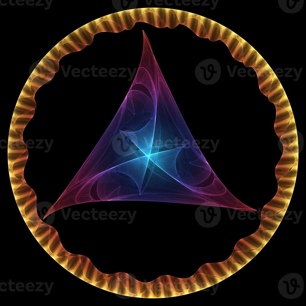 Triangular abstract glowing star shape surrounded by a glowing wavy circle photo