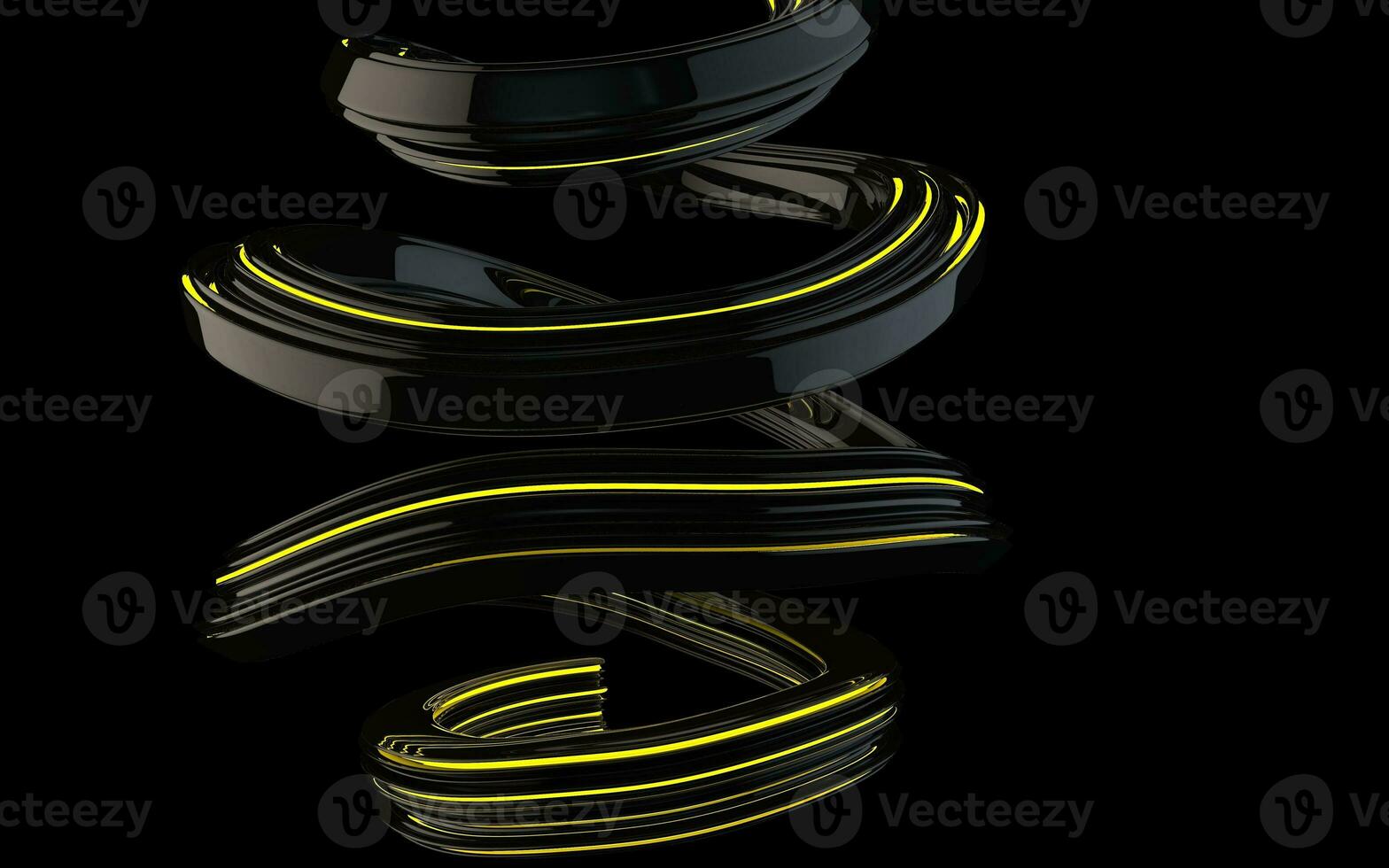 Abstract flows and spiral forms with yellow glowing stripes photo