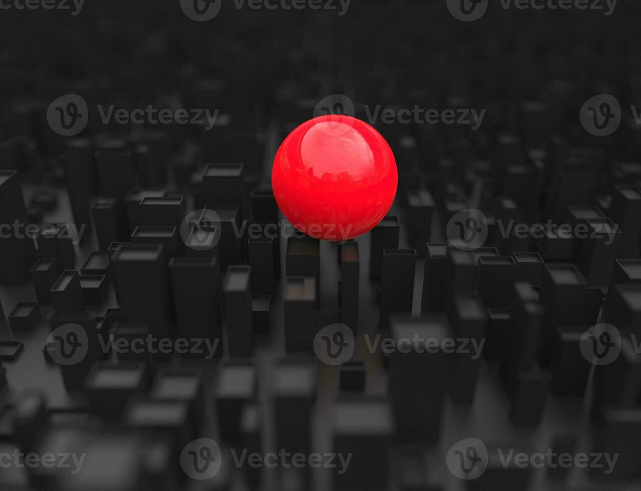 Abstract cubic forms - red sphere over the dark city photo