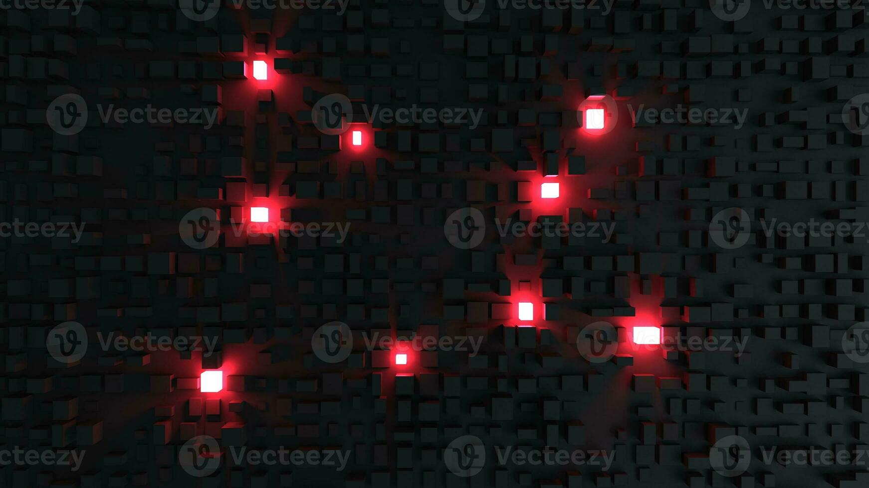 Abstract black cubic background - red cubes glowing hard photo