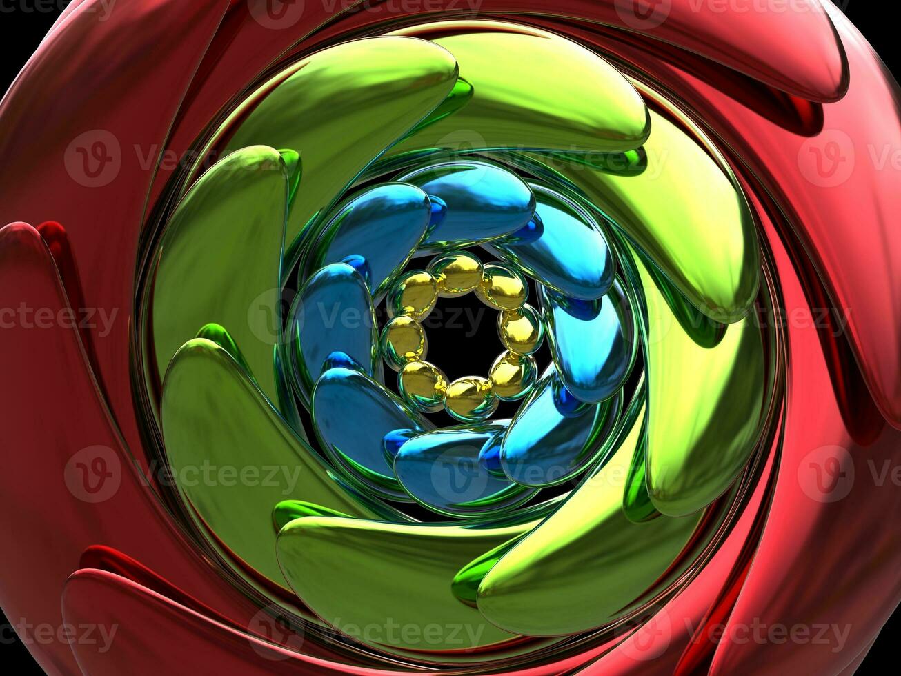 Metallic circular abstract design in red, green, blue and yellow - closeup shot photo