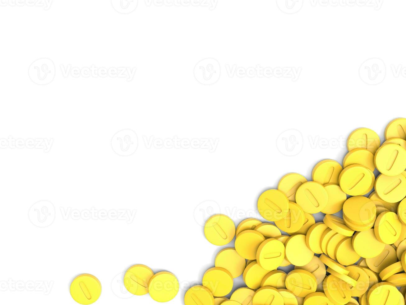 Pile of yellow medicine pills - isolated on white background photo