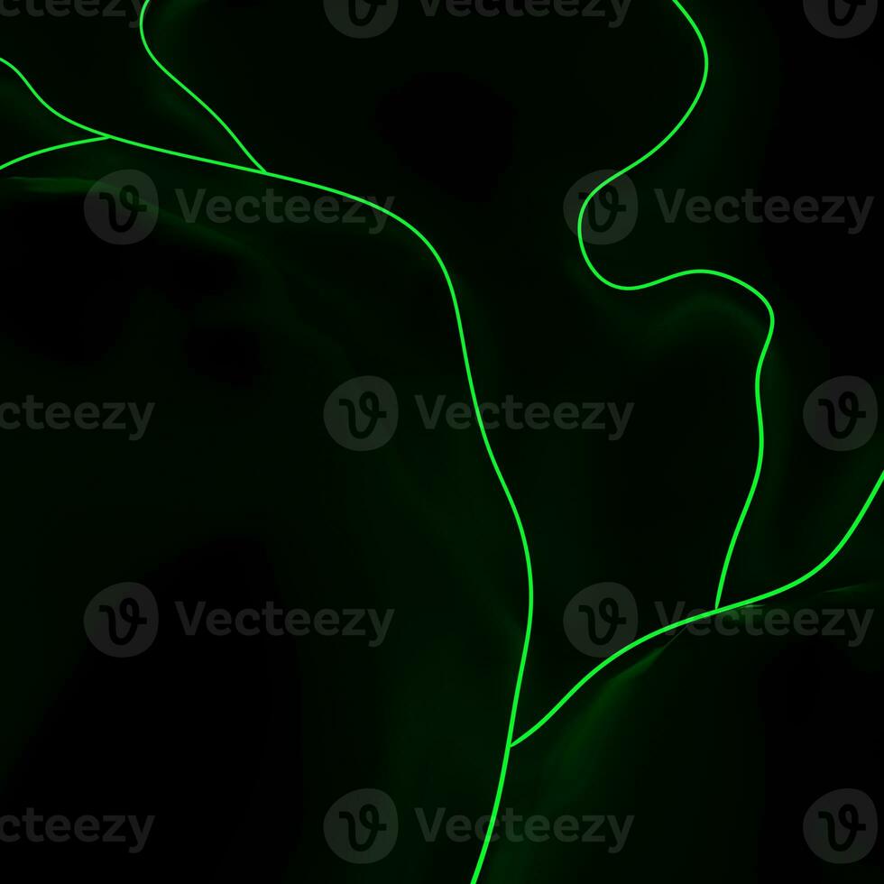 Bright green abstract shape lights on black landscape photo