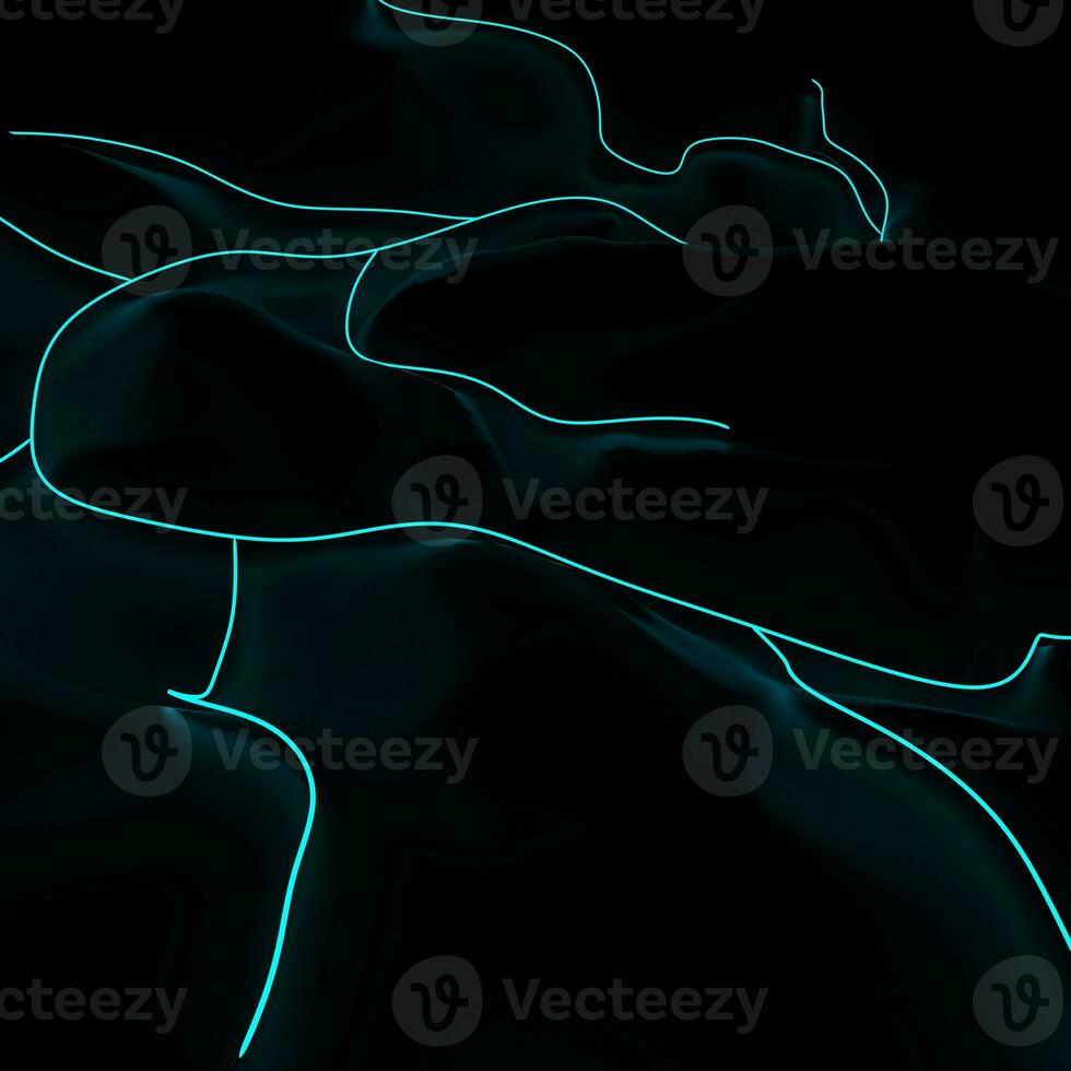 Neon light blue lines over black landscape background photo