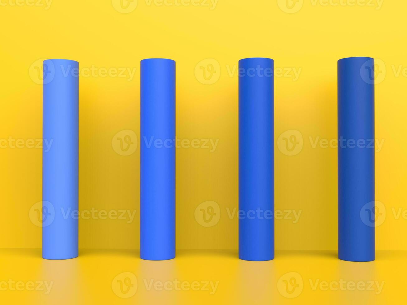 Blue cylinder pillars in bright yellow room - abstract background image photo