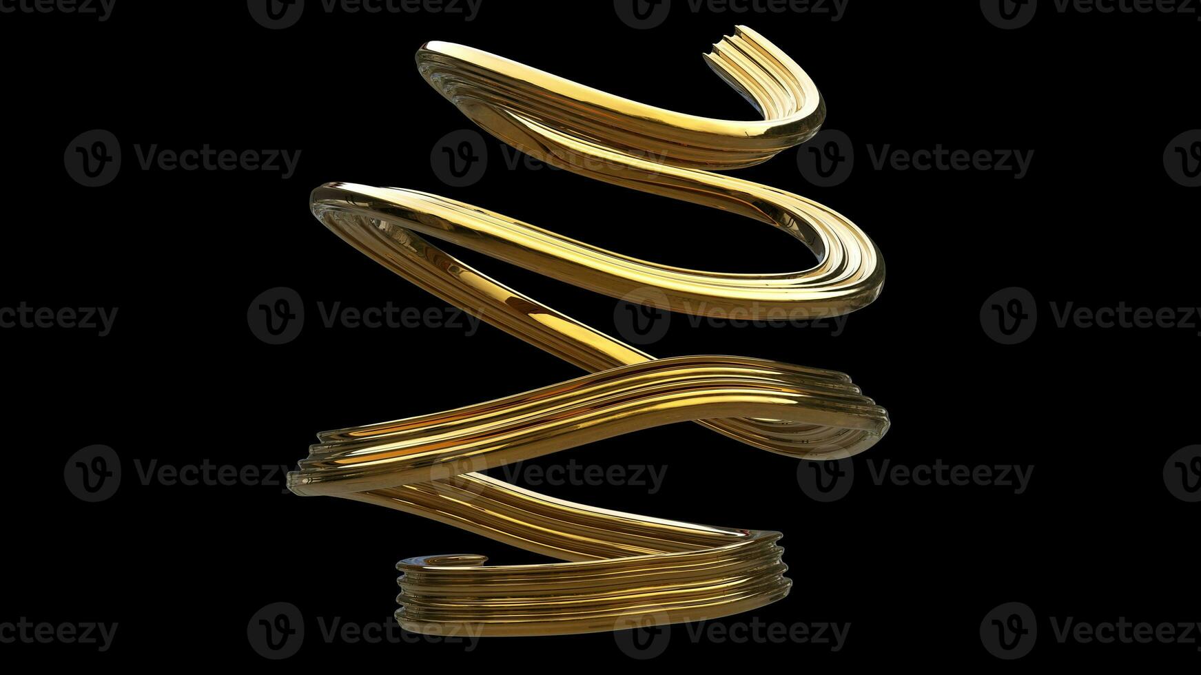 Abstract golden curve shape coiled - isolated on black background photo