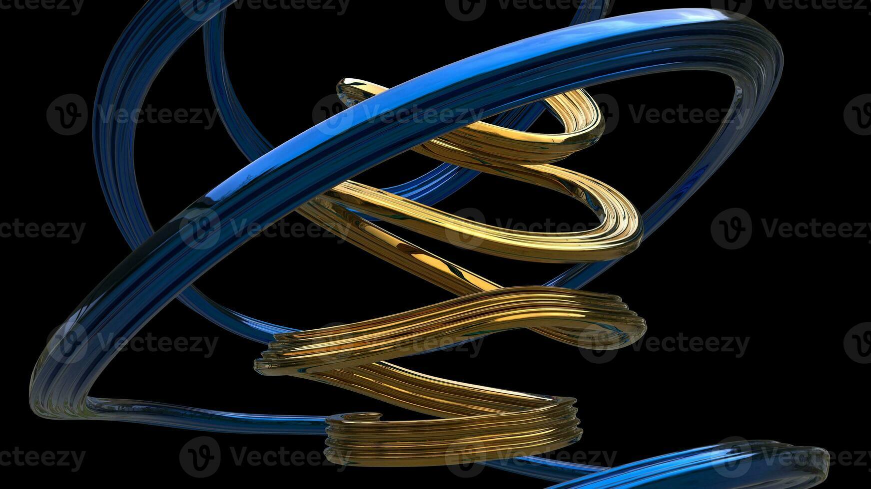 Abstract golden curve shape coiled inside metallic blue curve shape - isolated on black background photo