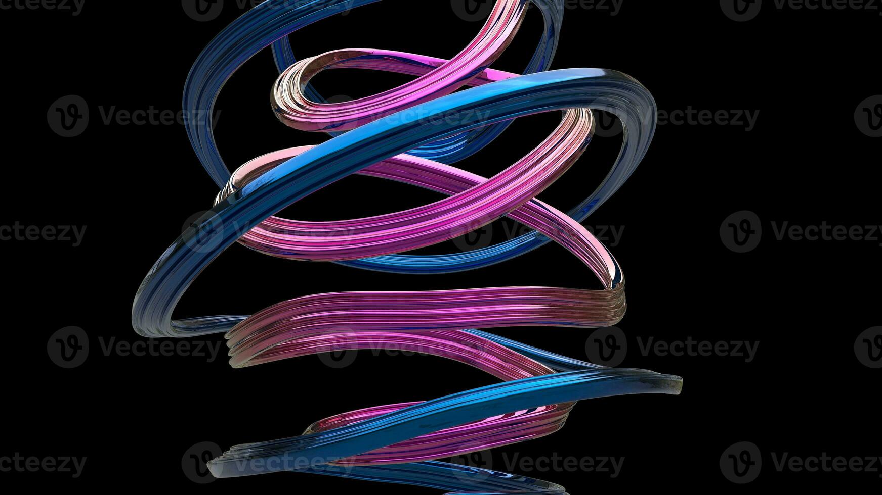 Abstract metallic blue and bright pink curve shapes - isolated on black background photo