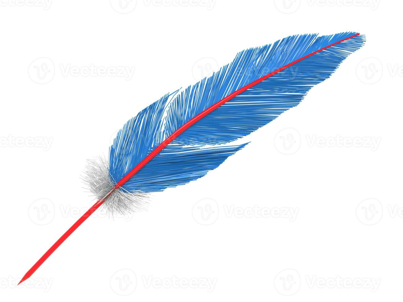 Blue feather with small white feathers and red core photo