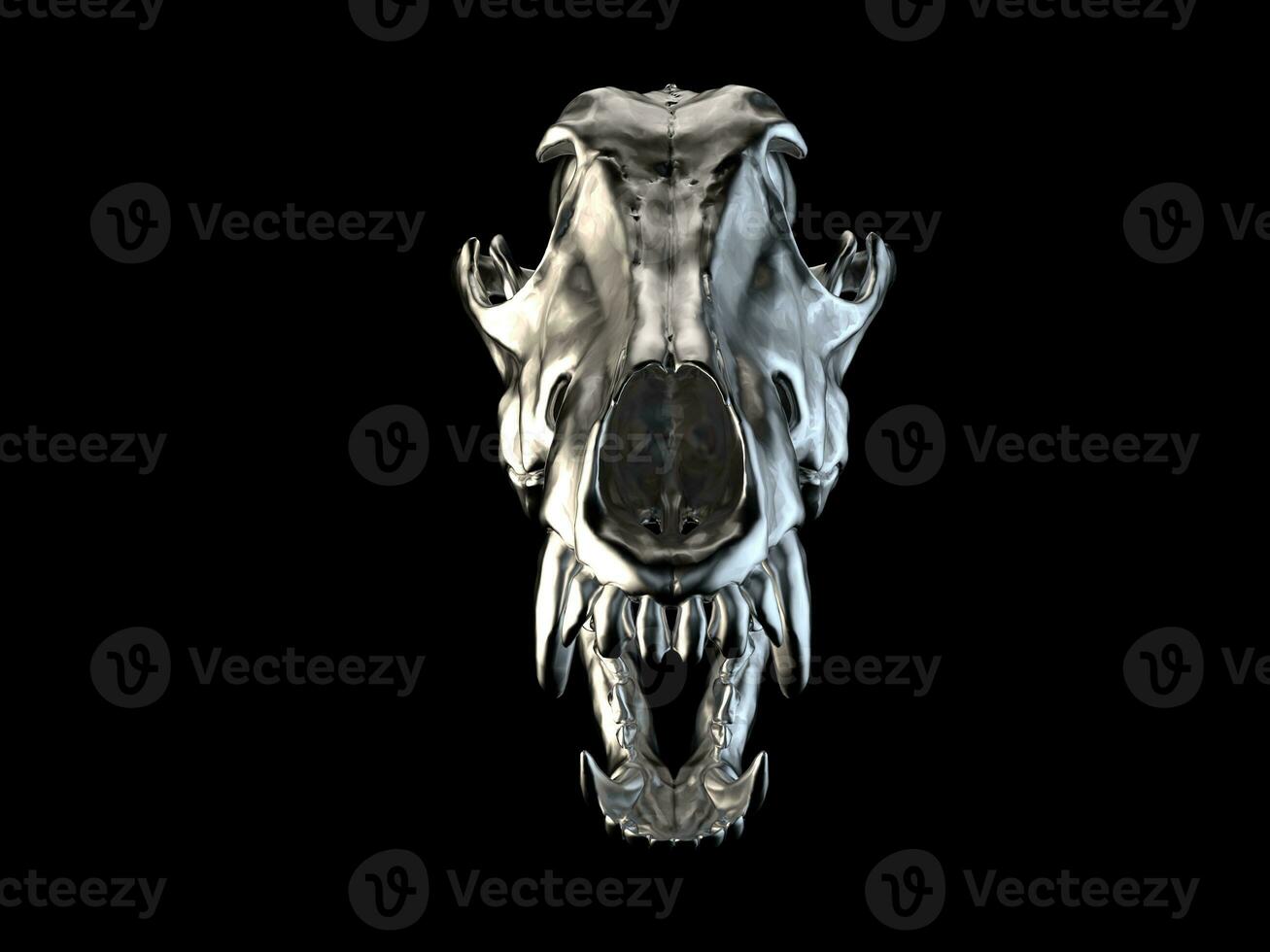 Metal wolf skull with open jaws - front view photo