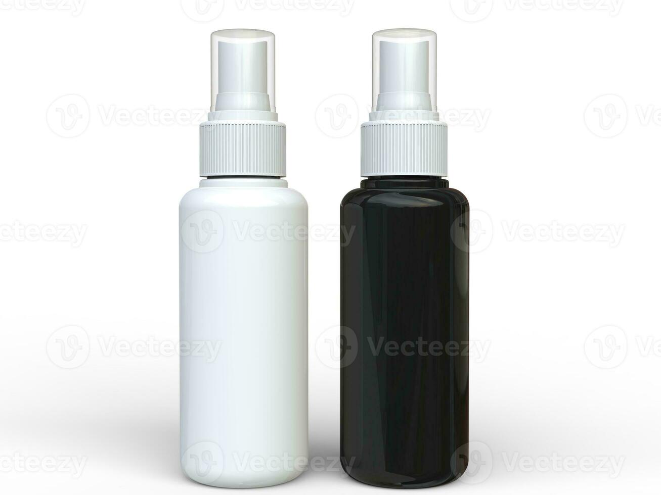 Black and white unlabled spray bottles photo
