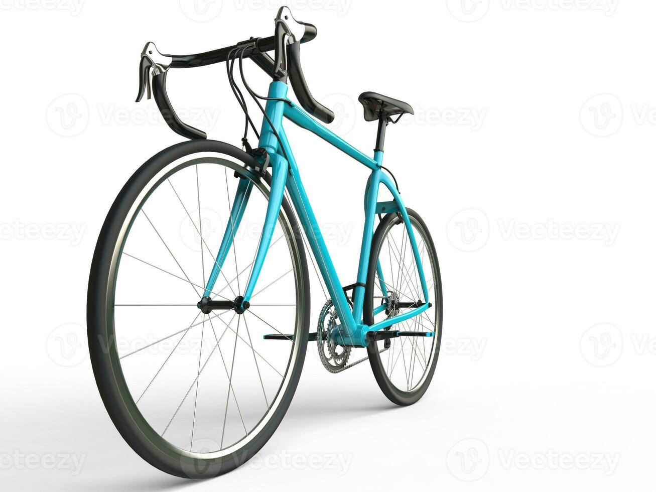 Bright blue profesional sports bike - focus on front wheel photo