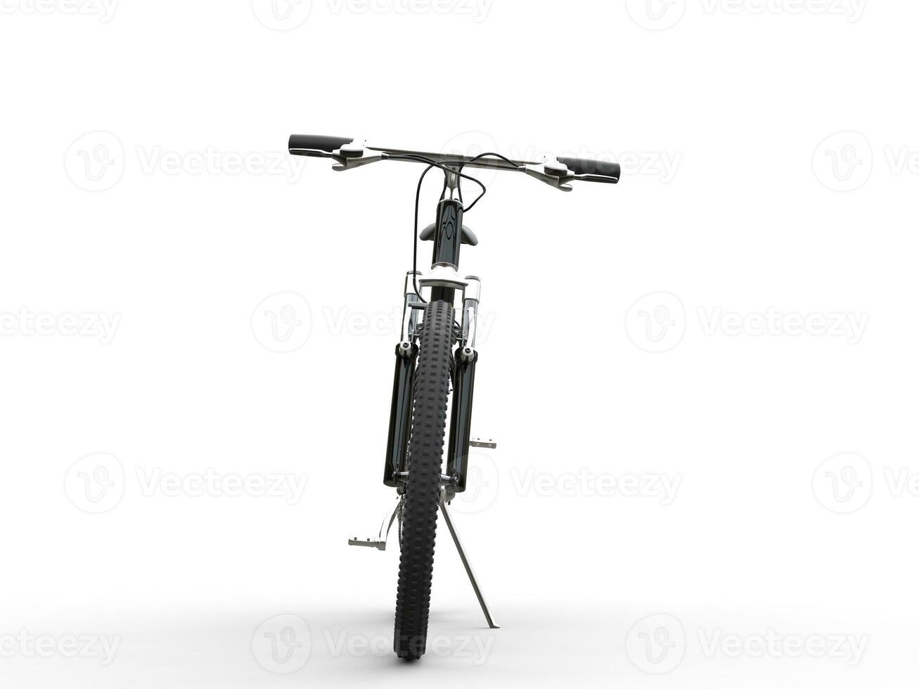 Black mountain bike leaning on sidestand - front view photo