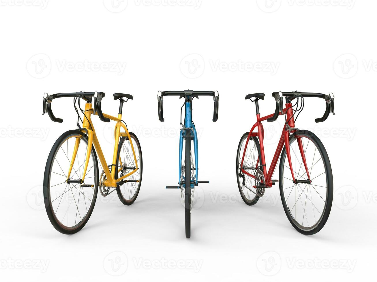 Yellow, blue and red pro sports bikes photo