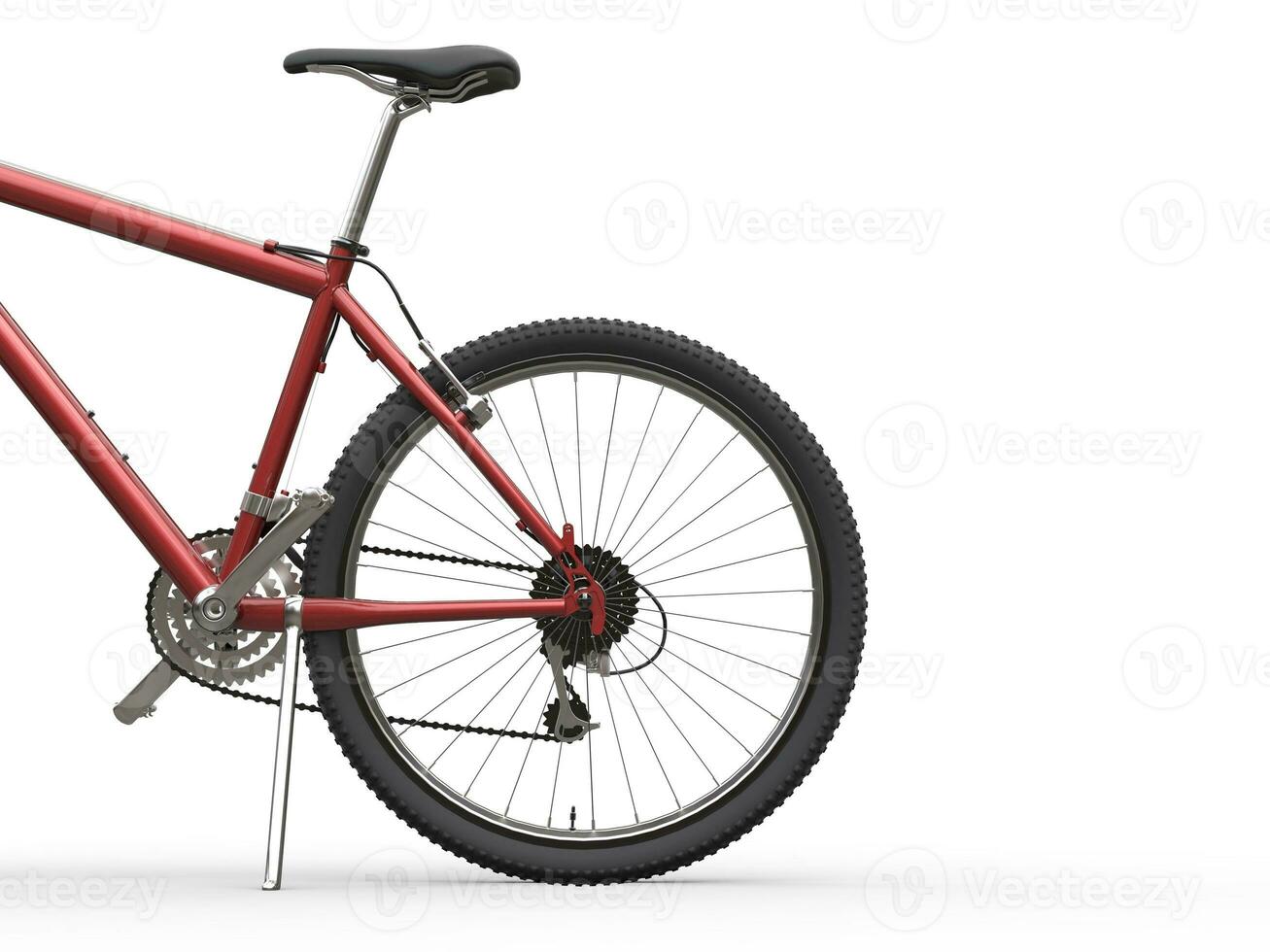 Red metallic mountain bike - rear wheel shot photo